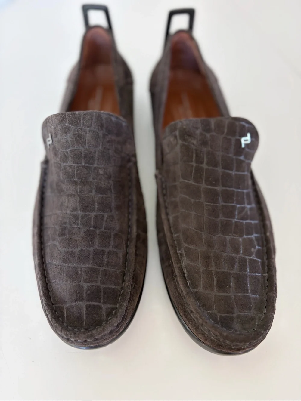 Porsche Design Beverly Hills Suede Croc Embossed Brown Moccasin Driving Loafers